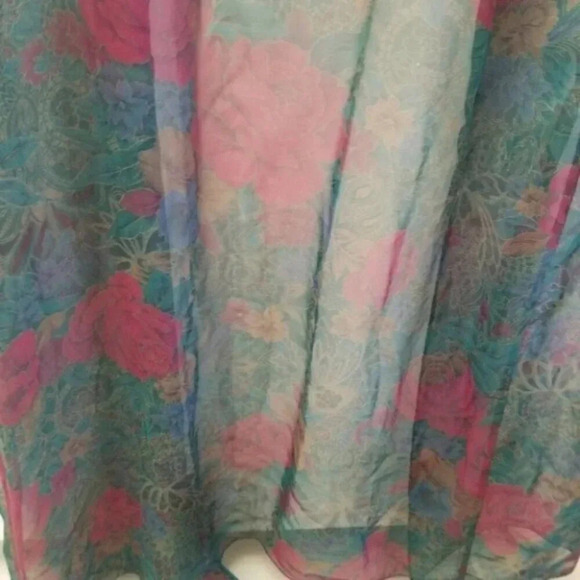 Vintage Linda For La Senza Floral Long Kimono  Robe Semi Sheer - Picture 14 of 14